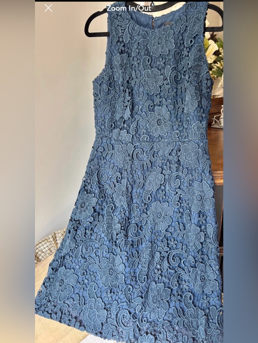 J.Crew Dusty Blue Floral Lace Dress Size 4 Fit & Flare Wedding Guest Cocktail